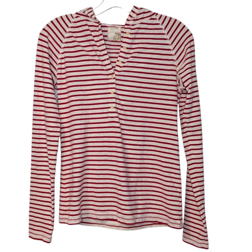 J Crew White and Red Henley Hoodie - SZ - S